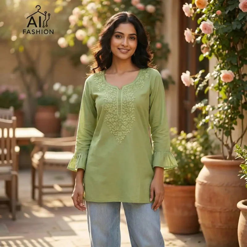 Latest SS2016 Heavy Rayon Chikan Work Short Top Western Wear Wholesale 2026