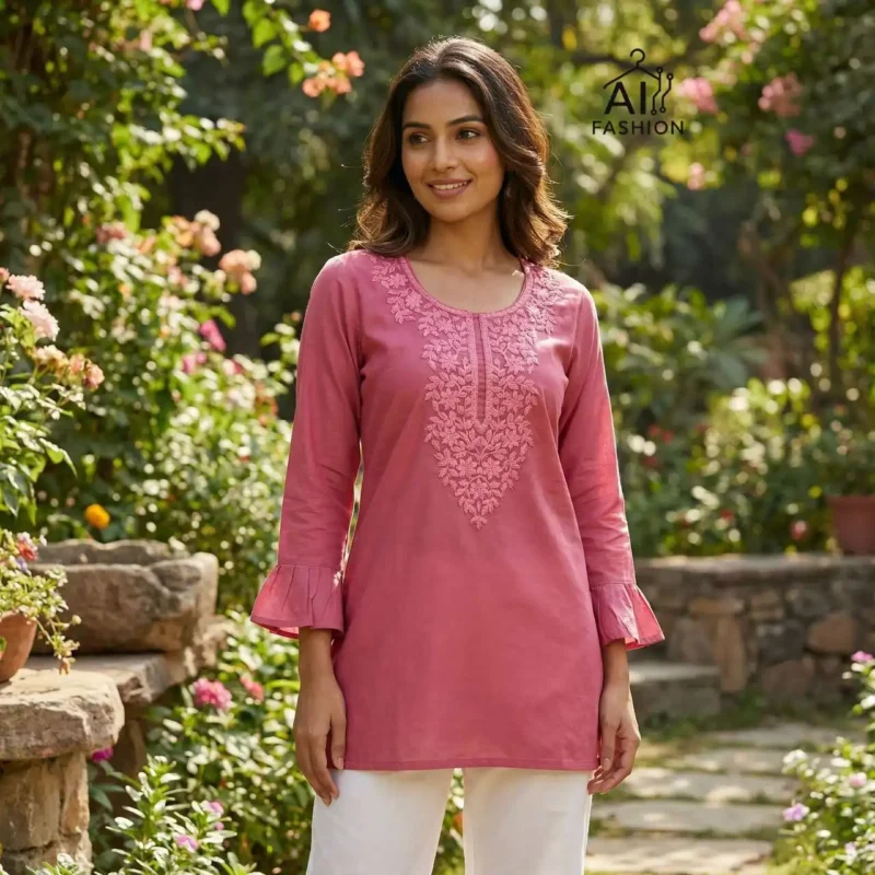 Latest SS2016 Heavy Rayon Chikan Work Short Top Western Wear Wholesale 2026