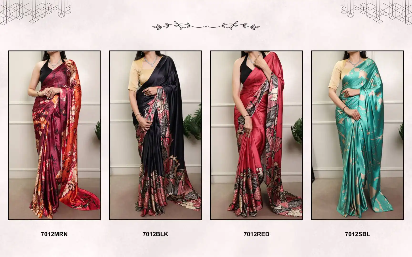 Latest WMN 7012A Satin Silk Printed Saree with Natural Silk Blouse Wholesale Wholesale 2026