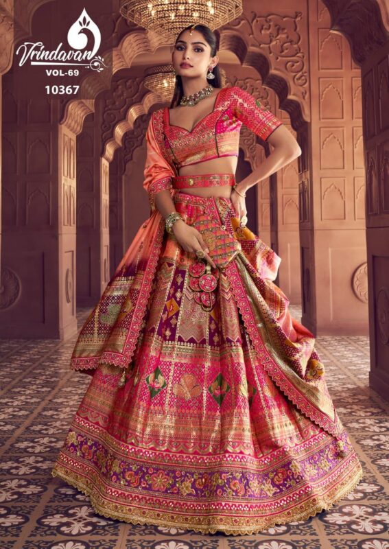 Buy Royal Vrindavan Vol 69 Banarasi Silk Embroidery Work Lehenga Choli Collection Wholesale 2026
