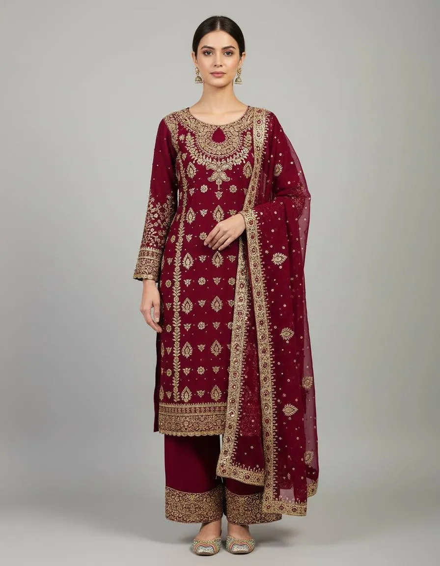 Sabina 5214 Faux Georgette Christmas Readymade Dress