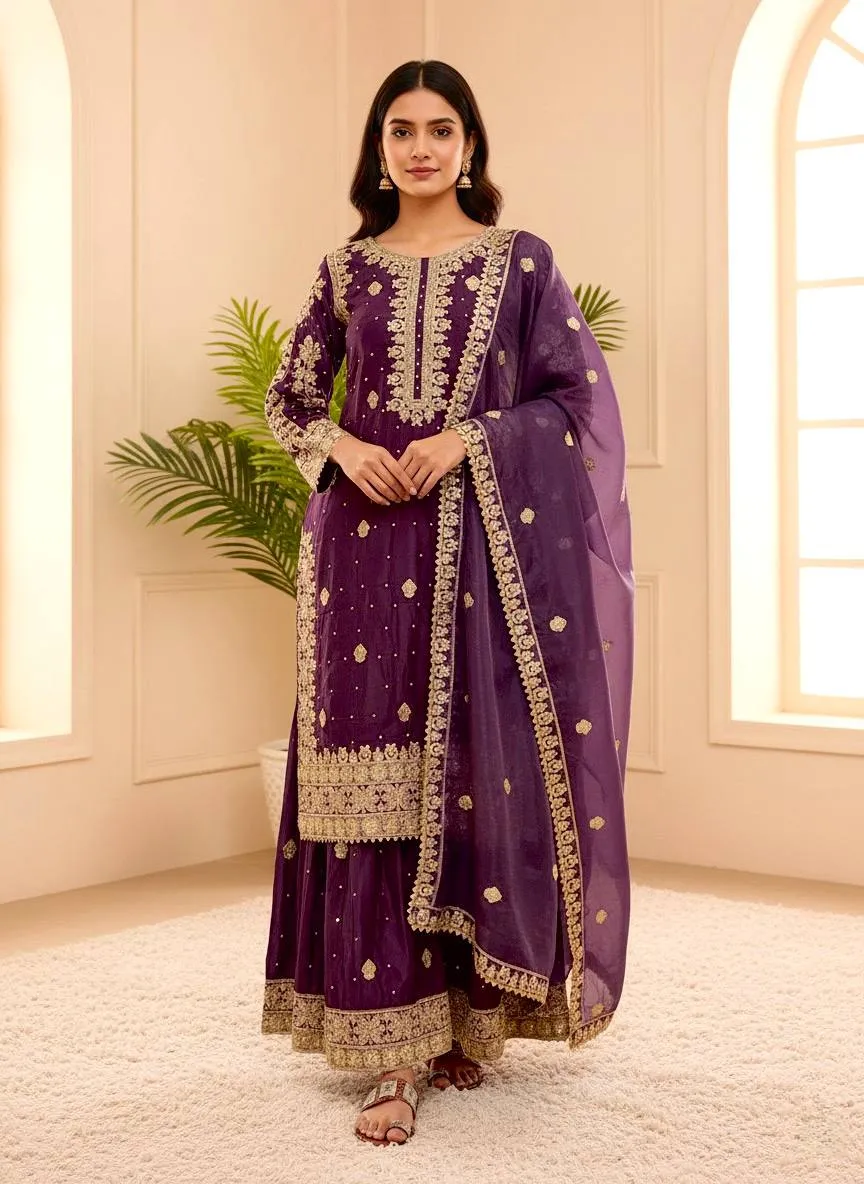 Sabina 5314 Natural Crep Silk Embroidery Wedding Readymade Dress