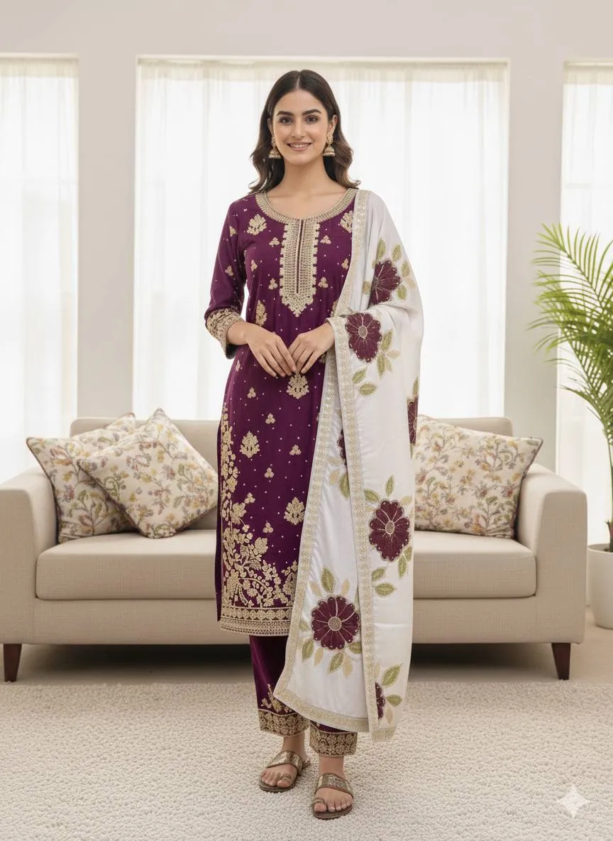 Sabina 5315 Pure Silk Embroidery Festival Readymade Dress
