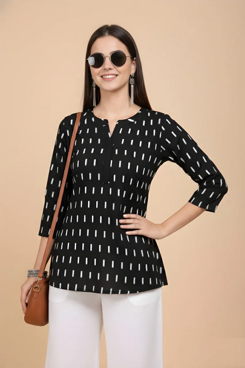 Shiv Vol 154 Black Cotton Blend Printed Short Top Western Wear