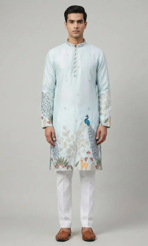 Buy Shyam Vol 49 Malai Silk Embroidery Kurta Pajama Men’s Wear Wholesale 2026