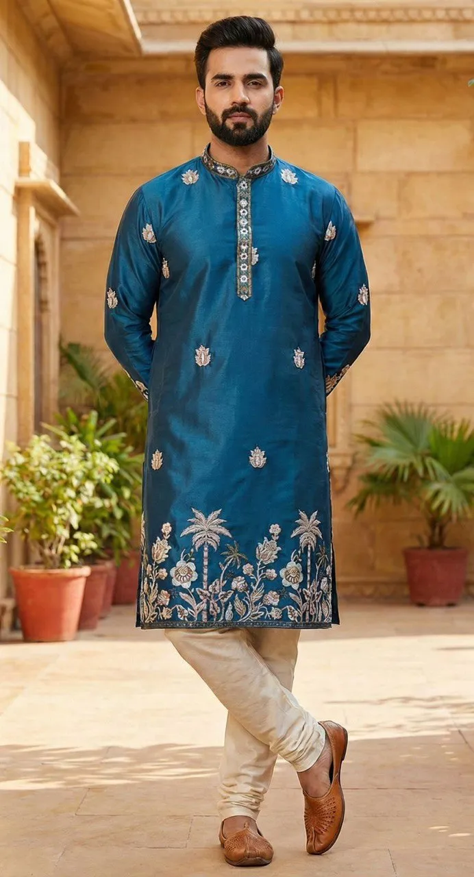 Shyam Vol 53 Malai Silk Embroidery Kurta Pajama Men’s Wear