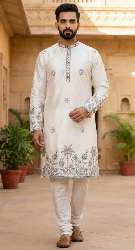 Buy Shyam Vol 53 Malai Silk Embroidery Kurta Pajama Men’s Wear Wholesale 2026