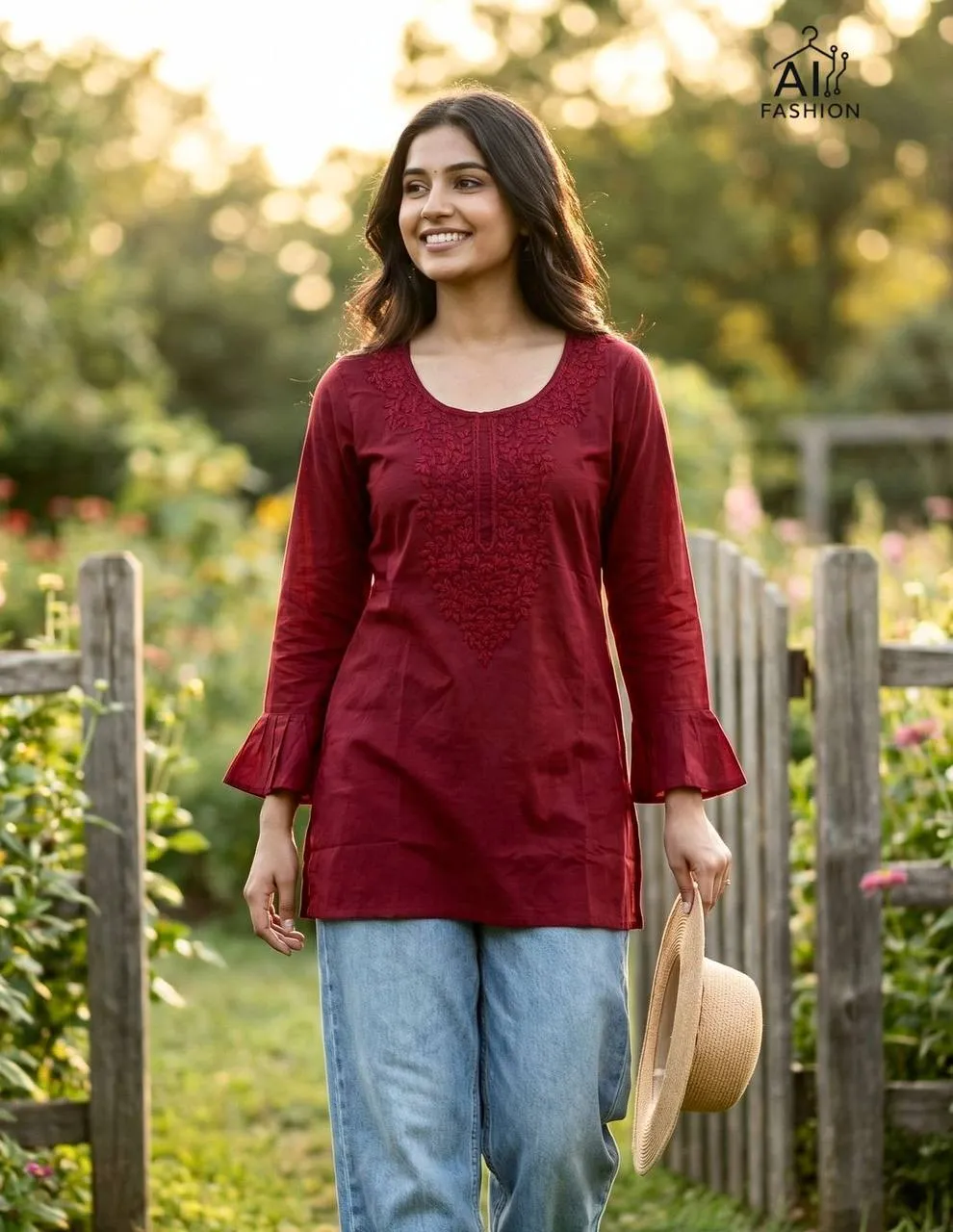 SS2016 Heavy Rayon Chikan Work Short Top Western Wear