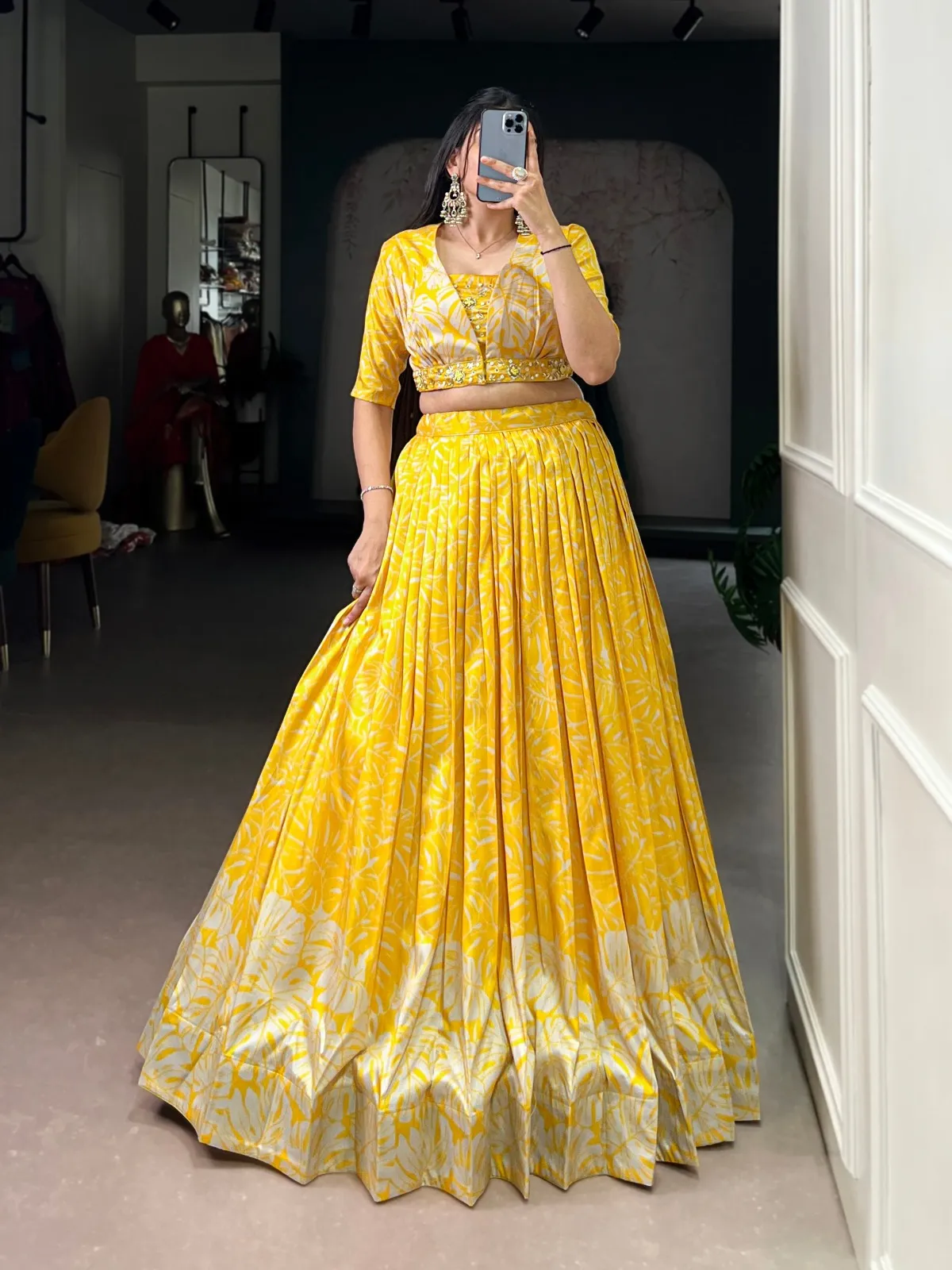 WMN 1127 Tasar Silk Printed Haldi Occasion Lehenga Choli