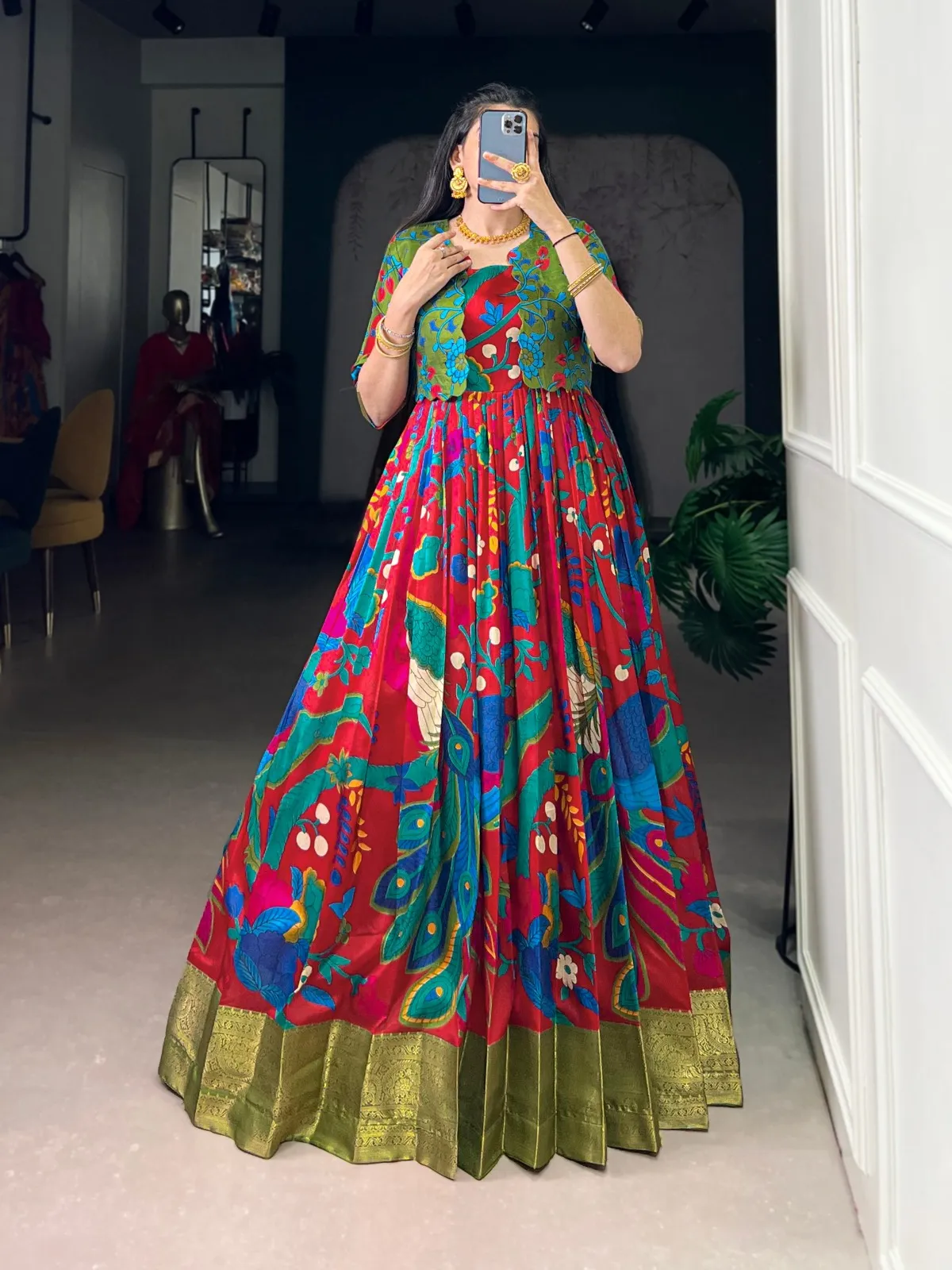 WMN 5035 Tasar Silk Kalamkari Printed Weaving Gown