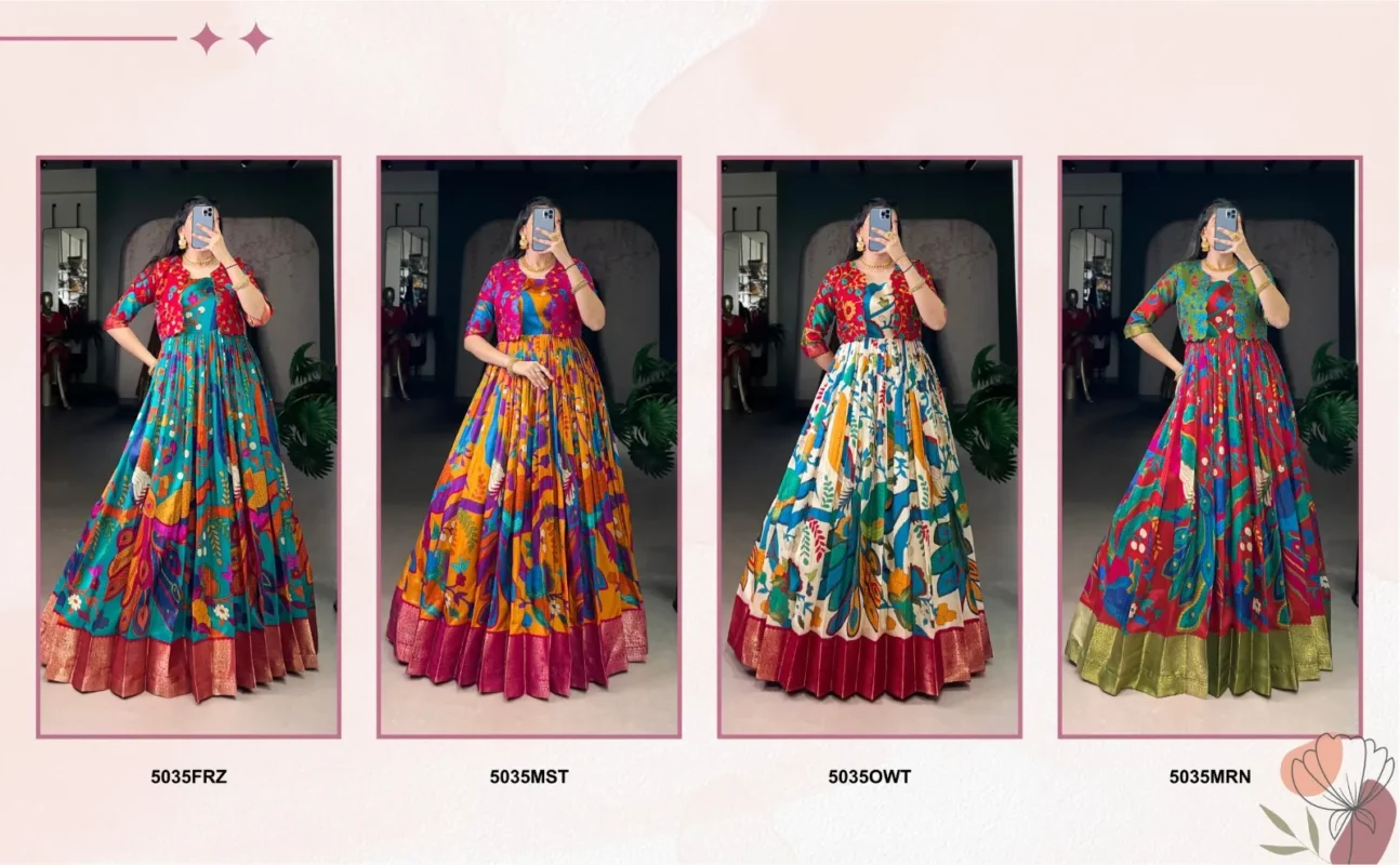 Stylish WMN 5035 Tasar Silk Kalamkari Printed Weaving Gown Wholesale 2026