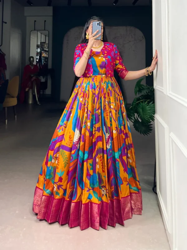 Stylish WMN 5035 Tasar Silk Kalamkari Printed Weaving Gown Wholesale 2026