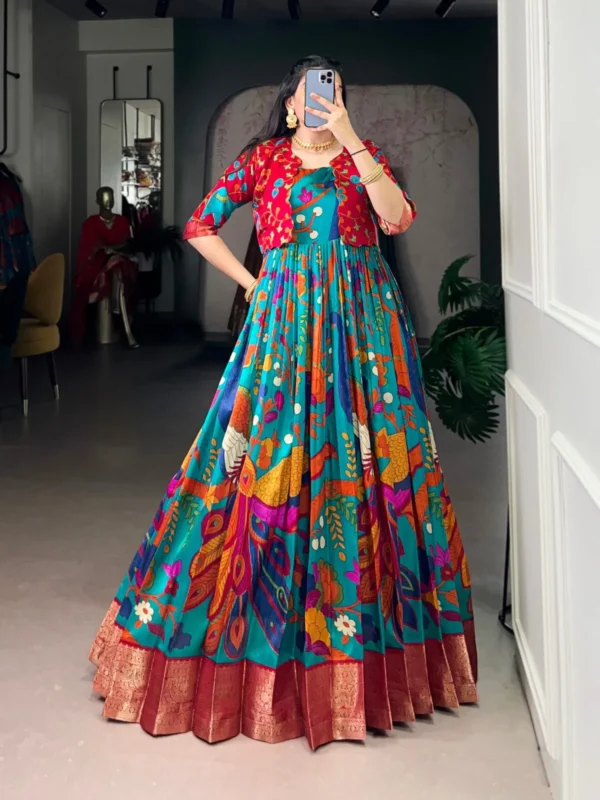 Stylish WMN 5035 Tasar Silk Kalamkari Printed Weaving Gown Wholesale 2026