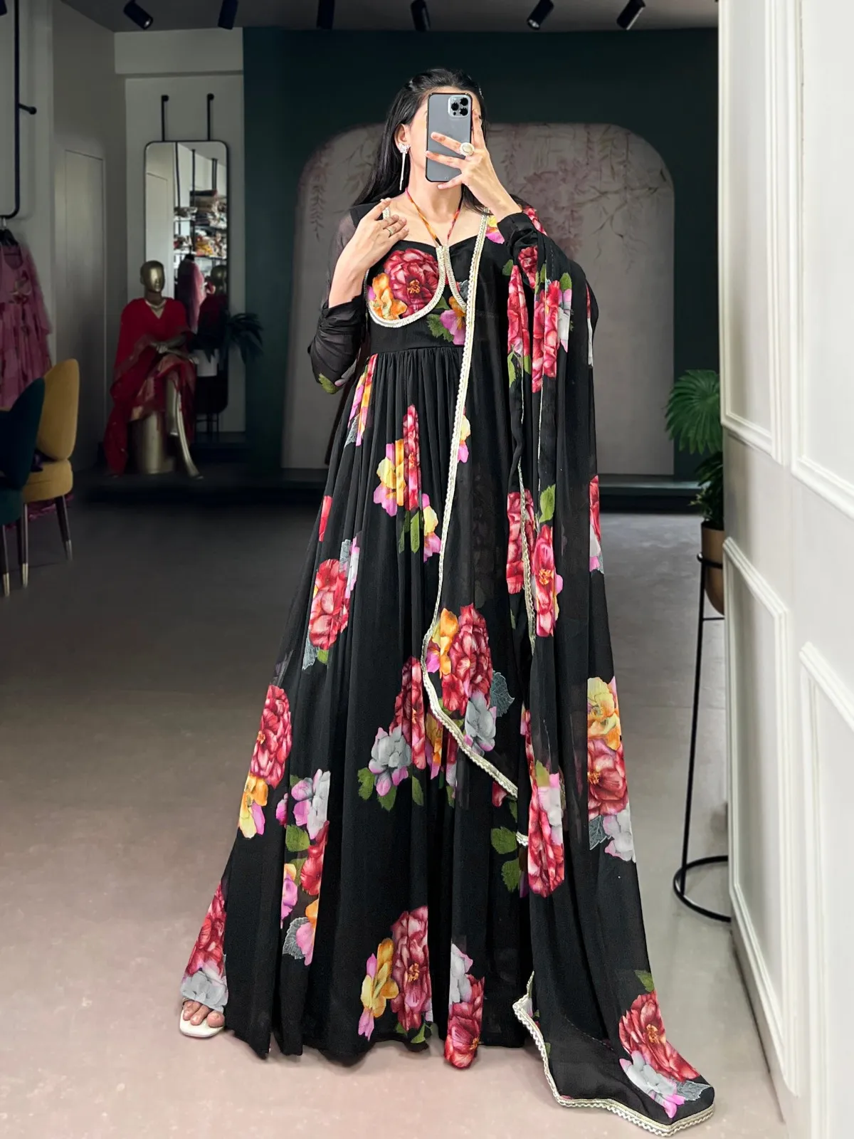 WMN 5103 Chiffon Floral Printed Festival Gown