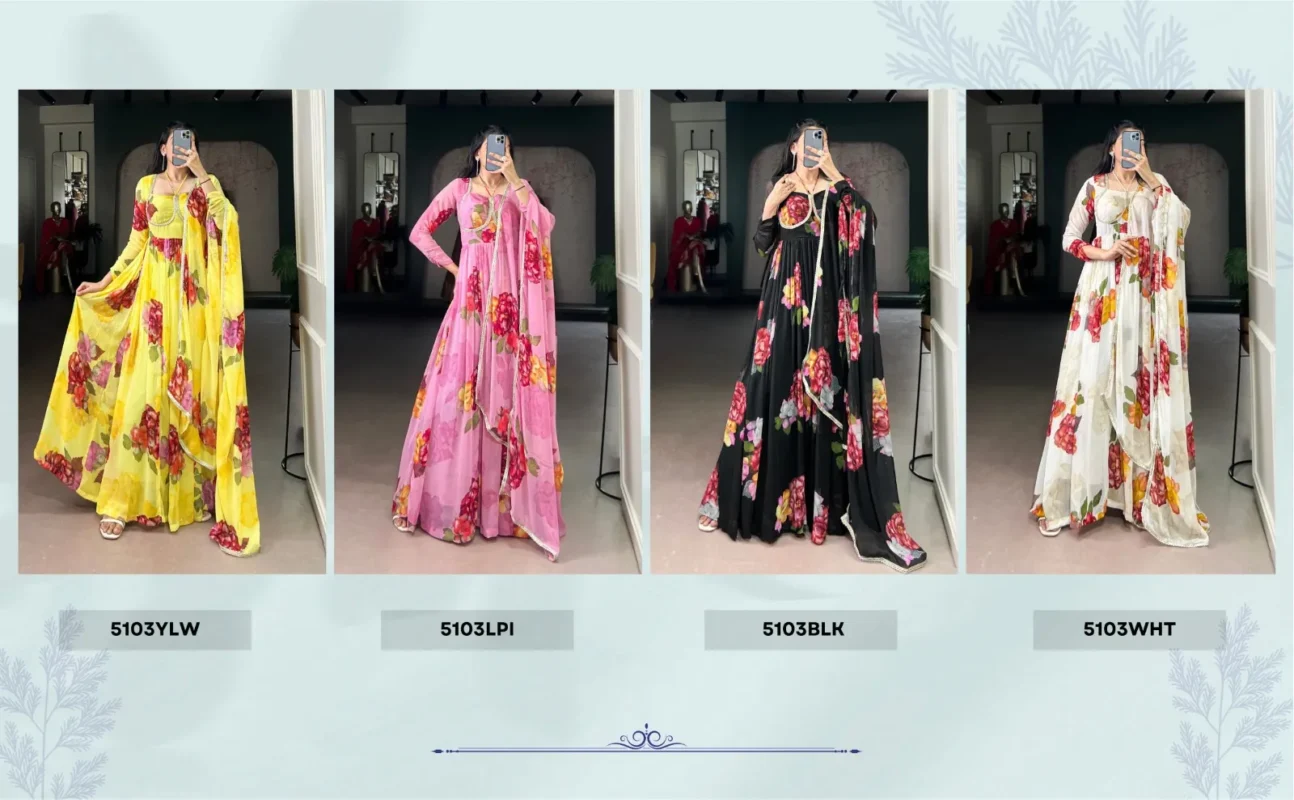 Buy WMN 5103 Chiffon Floral Printed Festival Gown Wholesale 2026