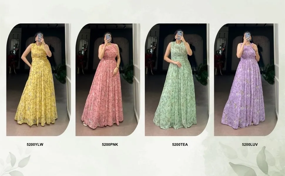 Latest WMN 5200 Weightless Marbal Floral Printed Gown Wholesale 2026