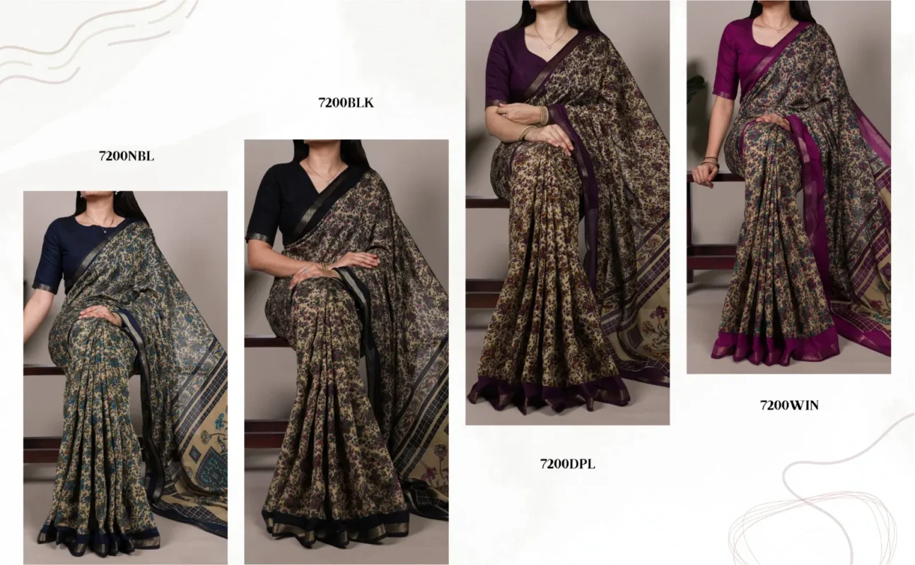 Buy WMN 7200 Polyester Viscose Chanderi Printed Saree Wholesale 2026