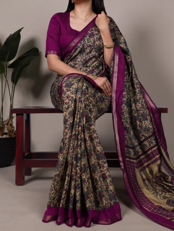 Buy WMN 7200 Polyester Viscose Chanderi Printed Saree Wholesale 2026
