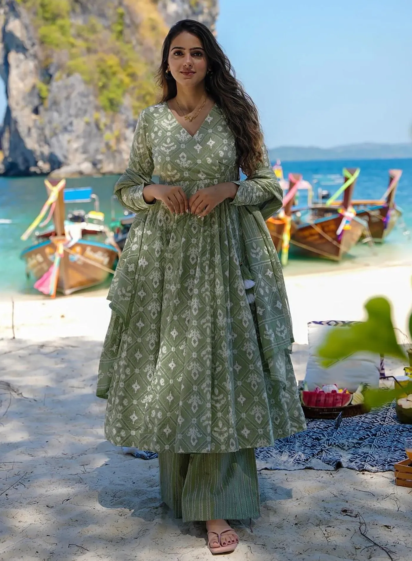 FFD Rayon Slub Printed Anarkali Readymade Dress Wholesale