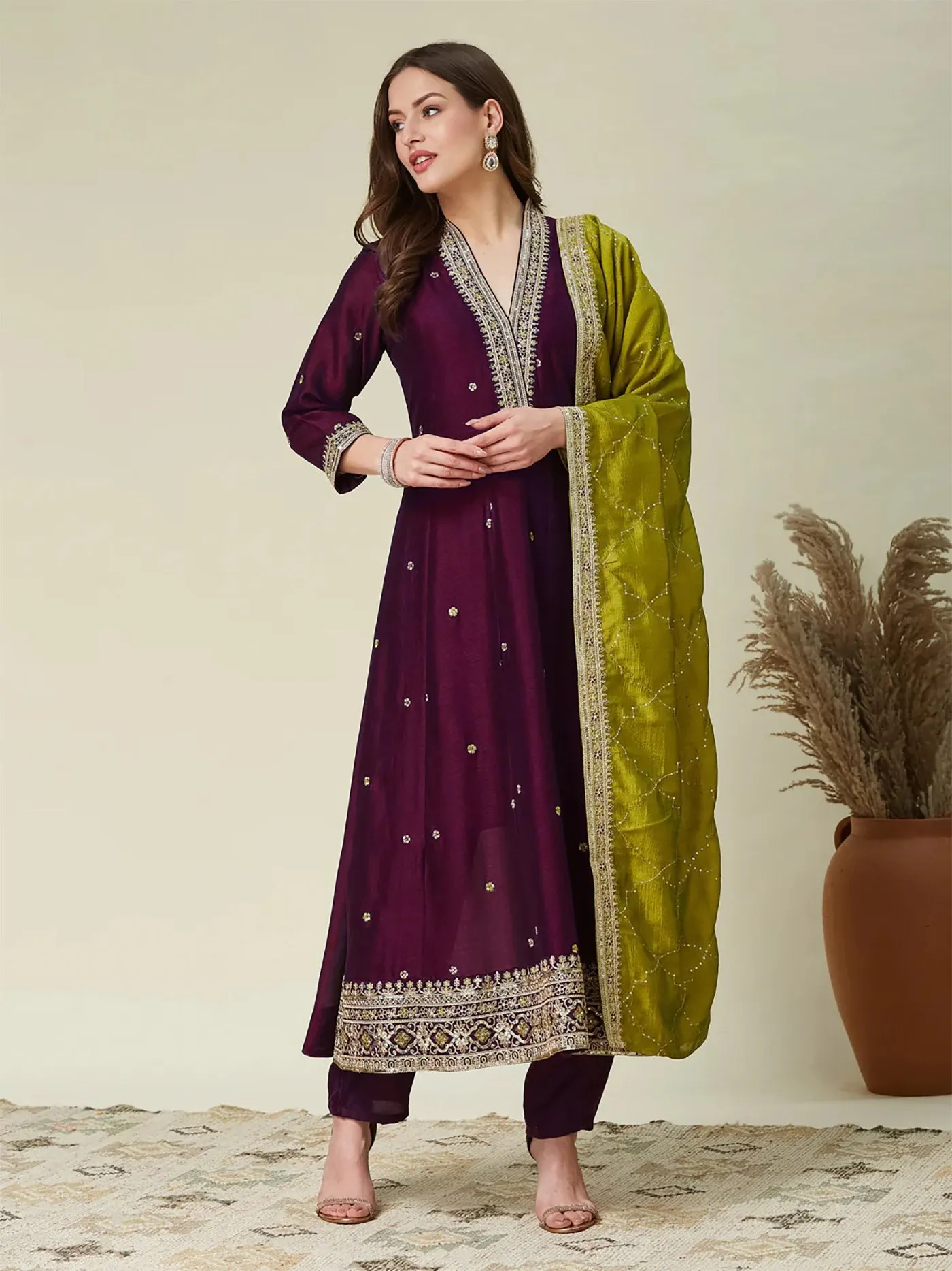 FFD Vichitra Embroidery Anarkali Readymade Dress Wholesale