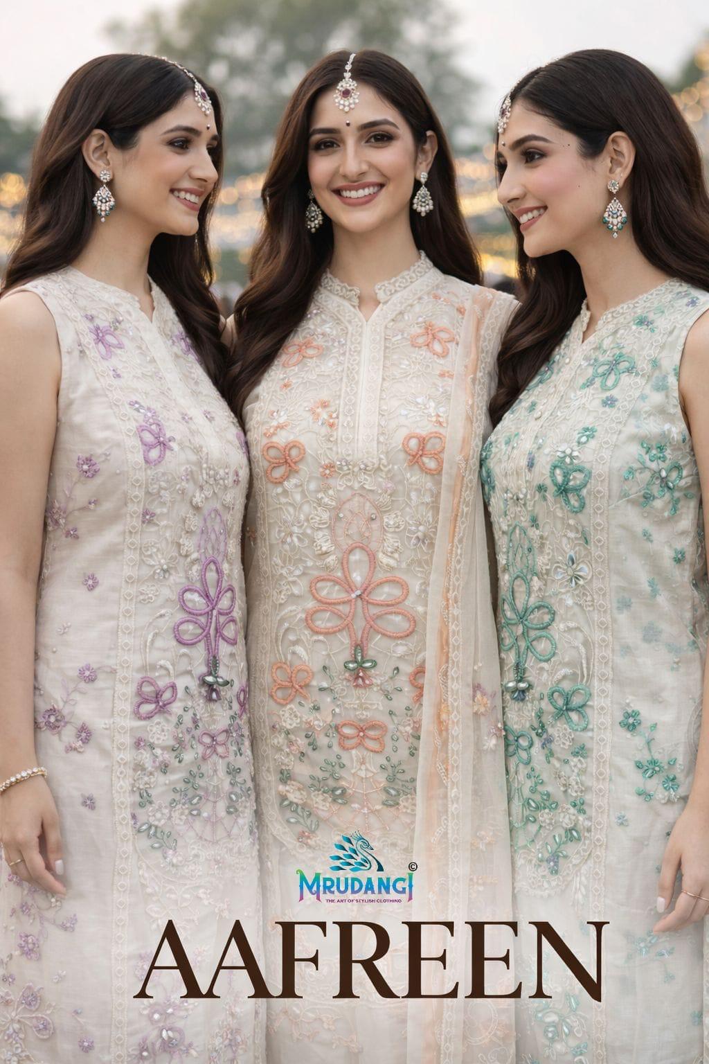 Mrudangi Aafreen Chiffon Embroidered Sequence Worked Top Bottom Dupatta Collection Wholesale