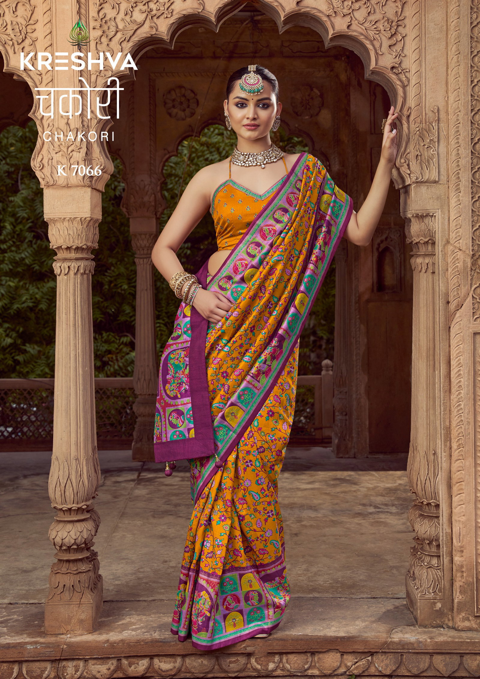 Kreshva Chakori P V Silk Printed Traditional Saree Collection Wholesale