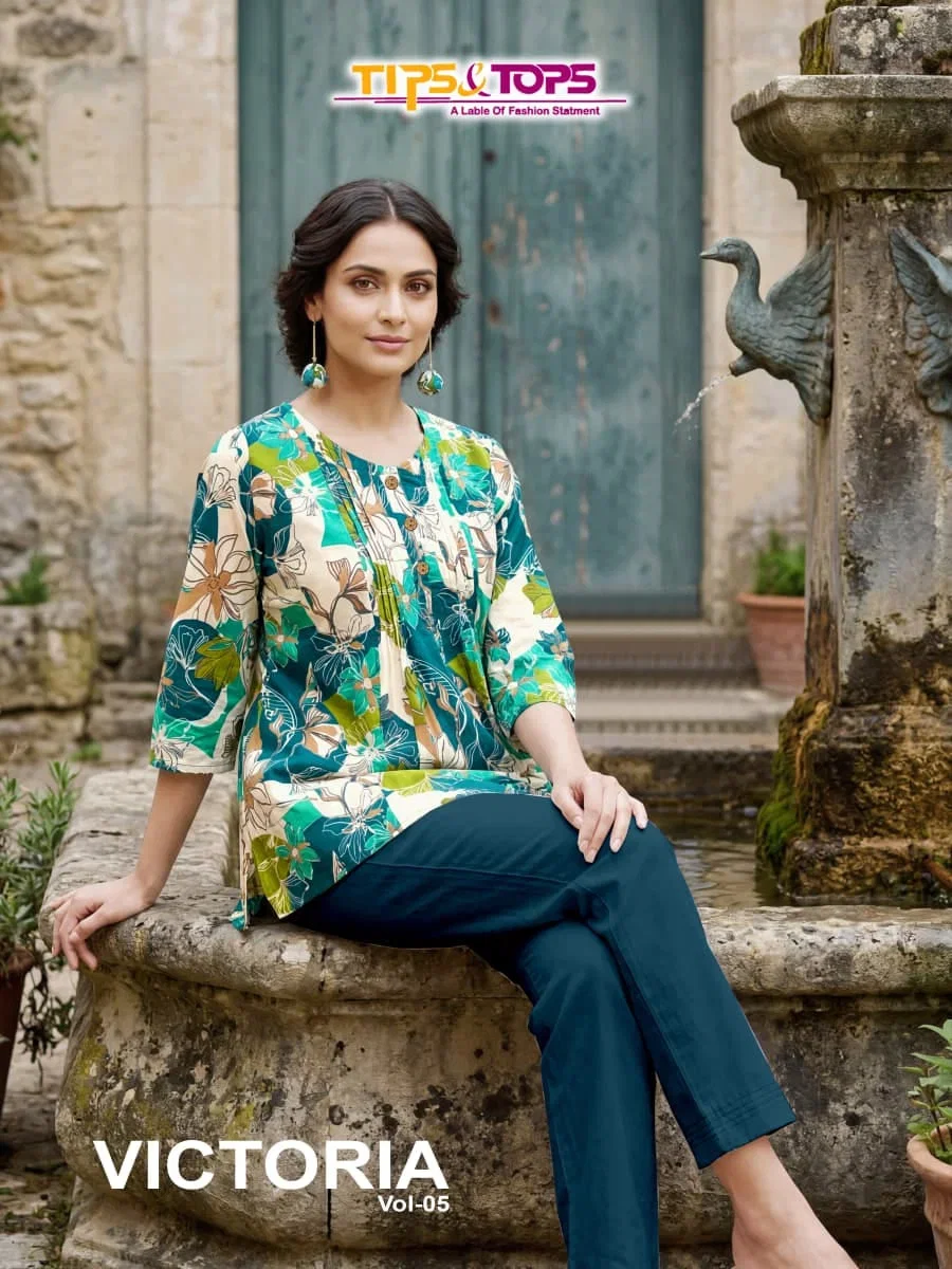 Tips And Tops Victoria Vol 5 Cotton Printed Fancy Short Top Collection Wholesale