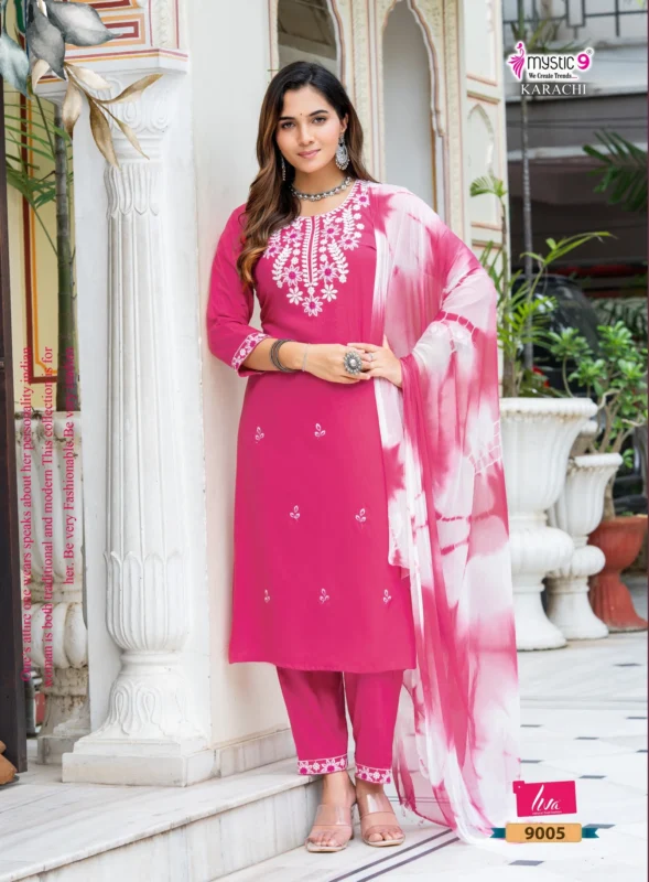 Launching Mystic 9 Karachi Vol 9 Heavy Rayon Straight Kurta With Bottom And Dupatta Wholesale 2026
