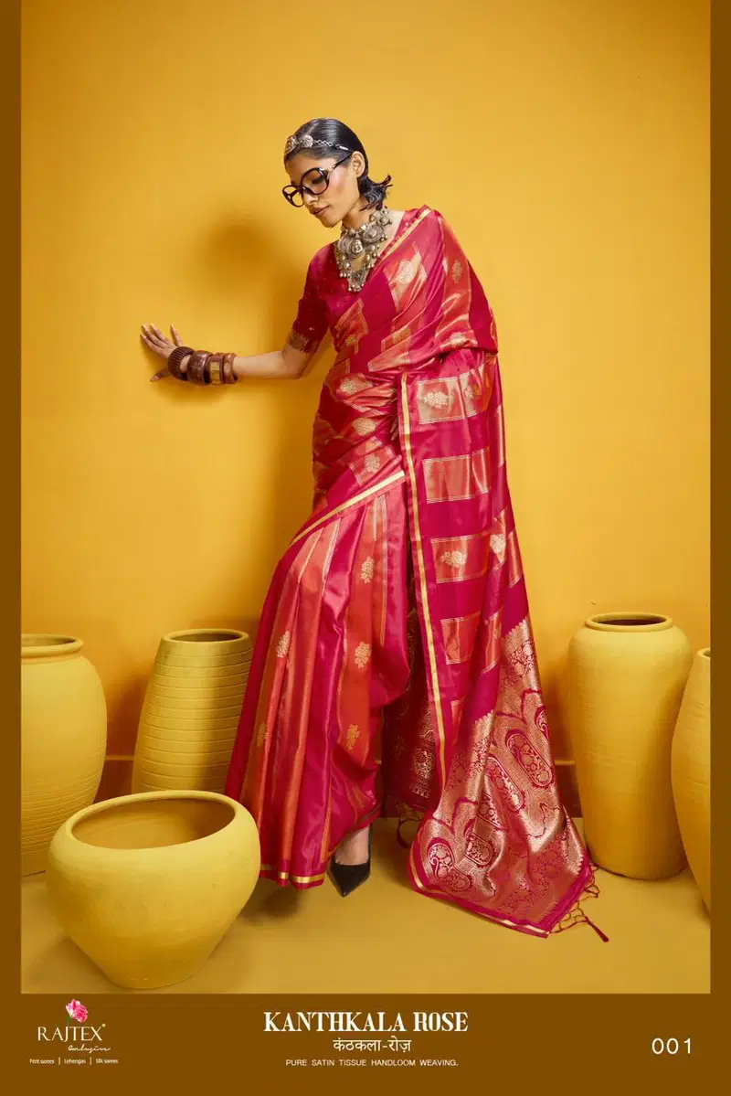 Rajtex Kanthkala Rose Satin Handloom Weaving Silk Saree Collection Wholesale