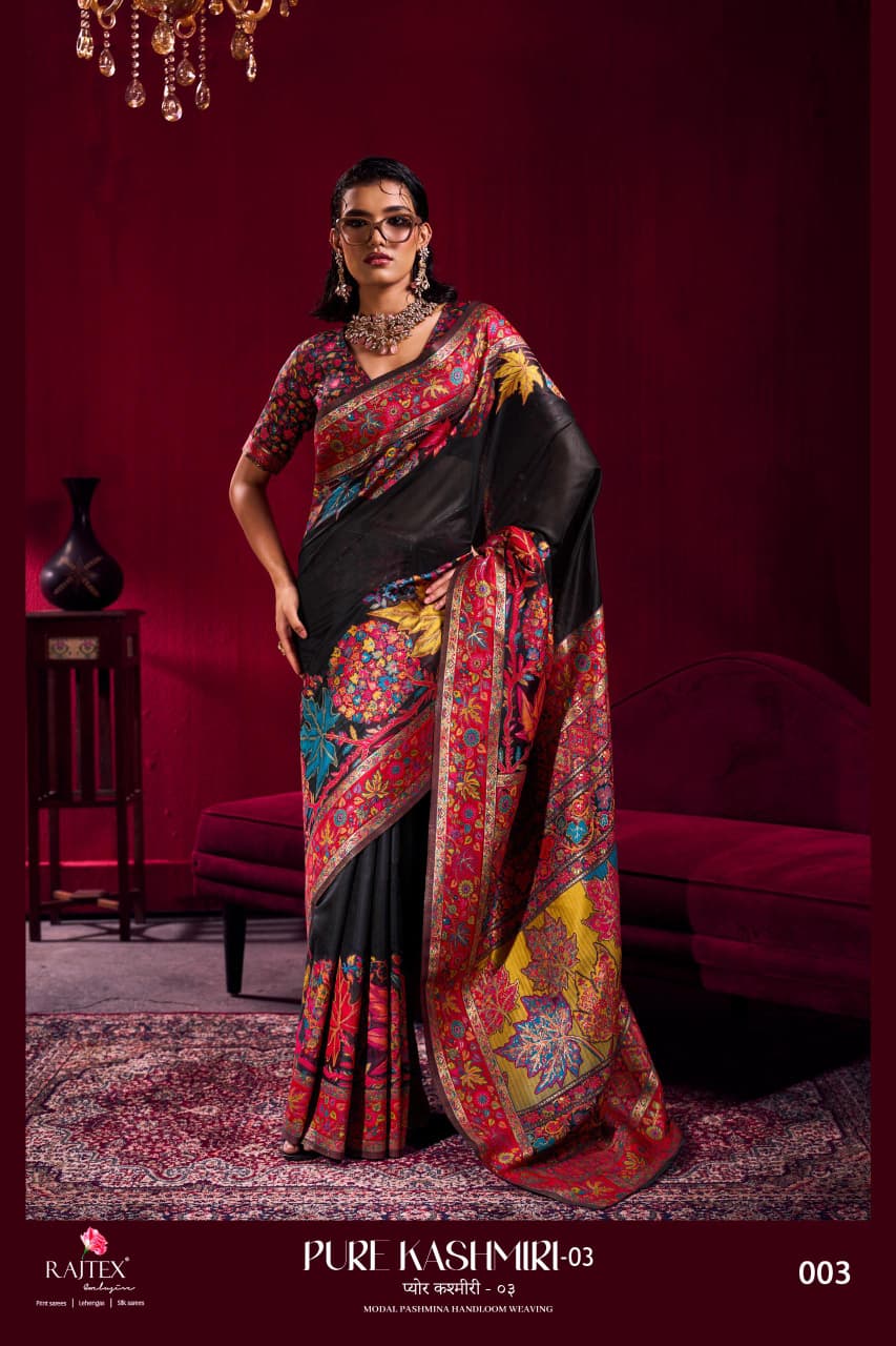 Rajtex Pure Kashmiri Vol 03 Modal Pashmina Weaving Saree Collection Wholesale
