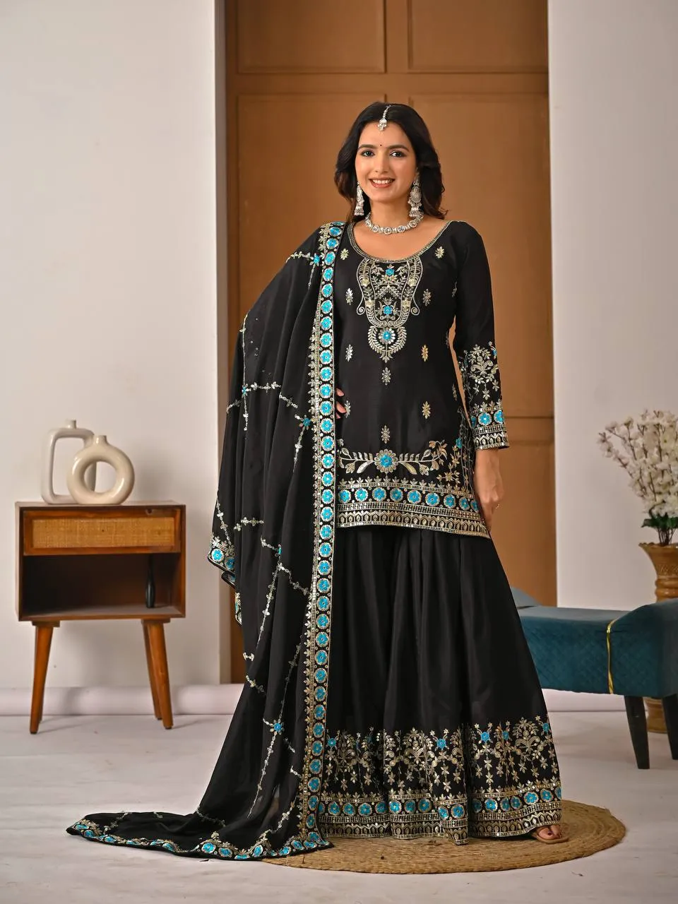 NFD 5057 Vichitra Silk Designer Party Wear Sharara Suit Wholesale