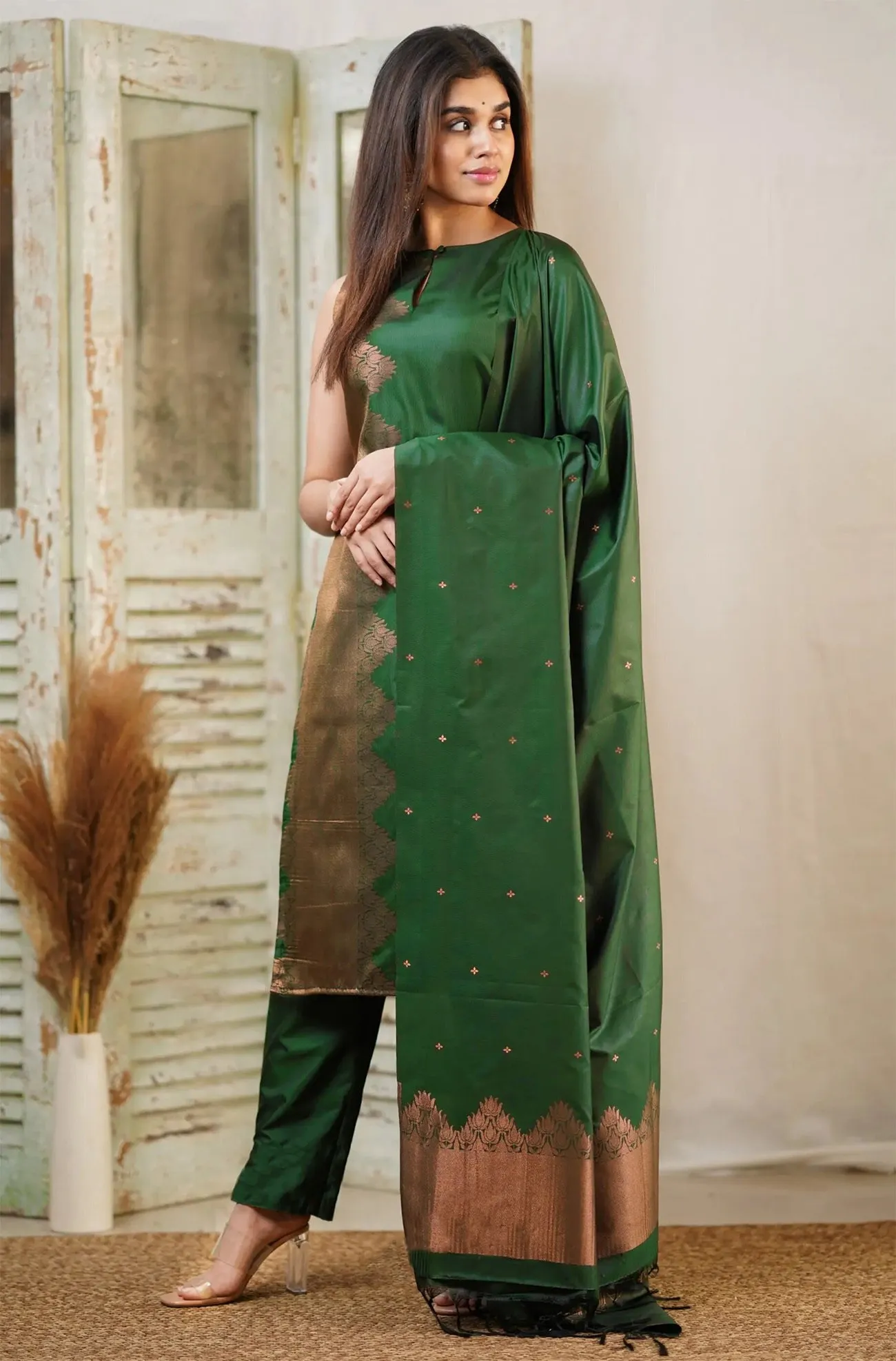 Latest FFD Art Silk Festival Green Readymade Dress Wholesale 2026