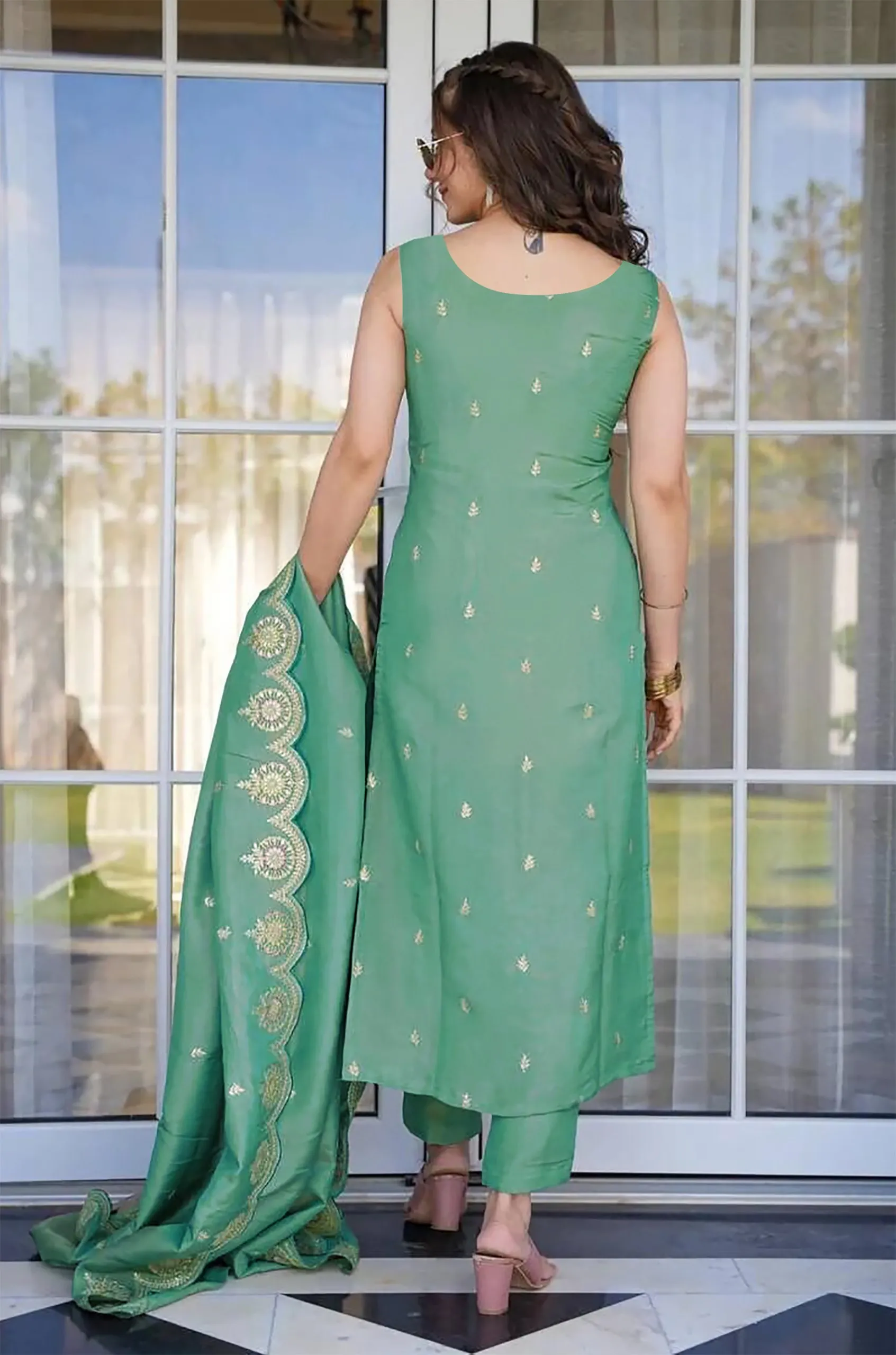 Buy FFD Art Silk Tesla Light Green Readymade Dress Wholesale 2026