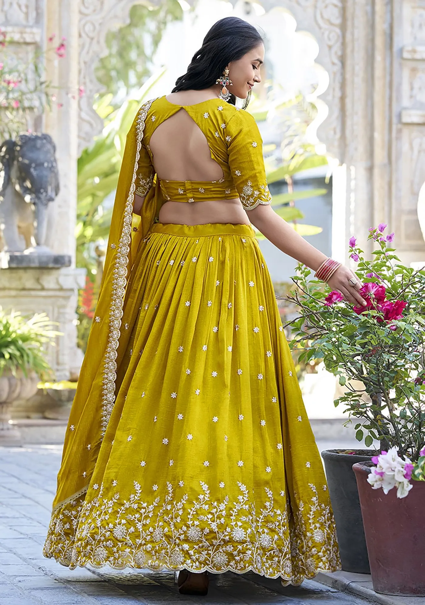 Stylish FFD Chinon Wedding Wear Olive Color Lehenga Choli Wholesale 2026