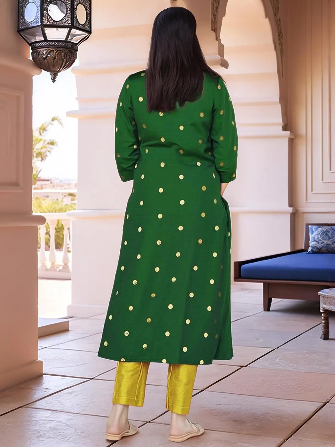 Beautiful FFD Art Silk Weaving Green Readymade Dress Wholesale 2026