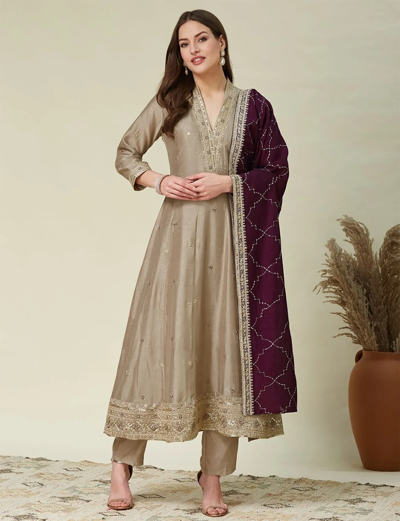 Beautiful FFD Vichitra Embroidery Anarkali Readymade Dress Wholesale 2026