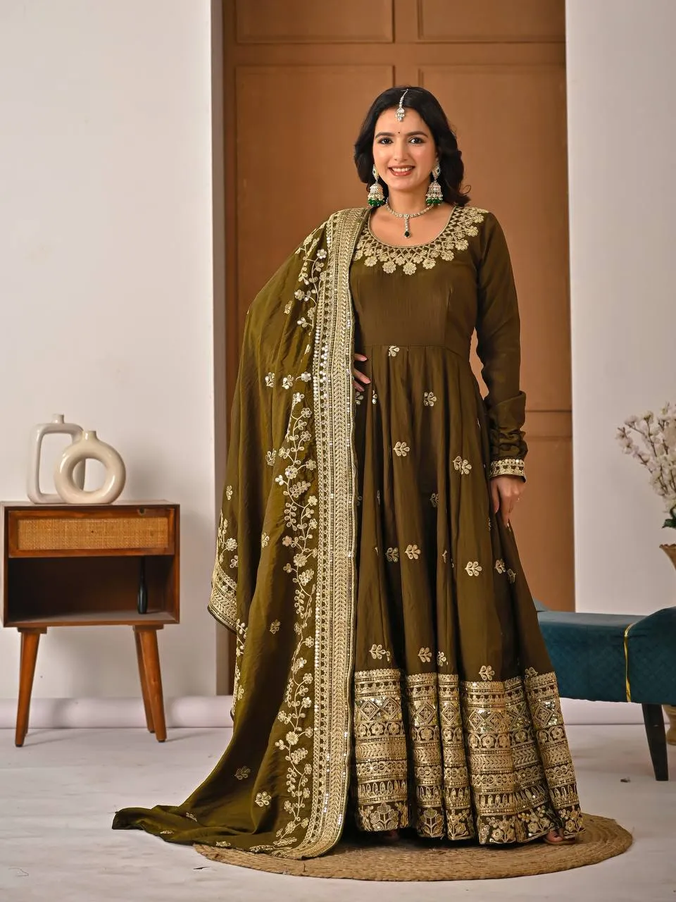 NFD 5055 Anarkali Vichitra Silk Embroidery Readymade Gown Wholesale