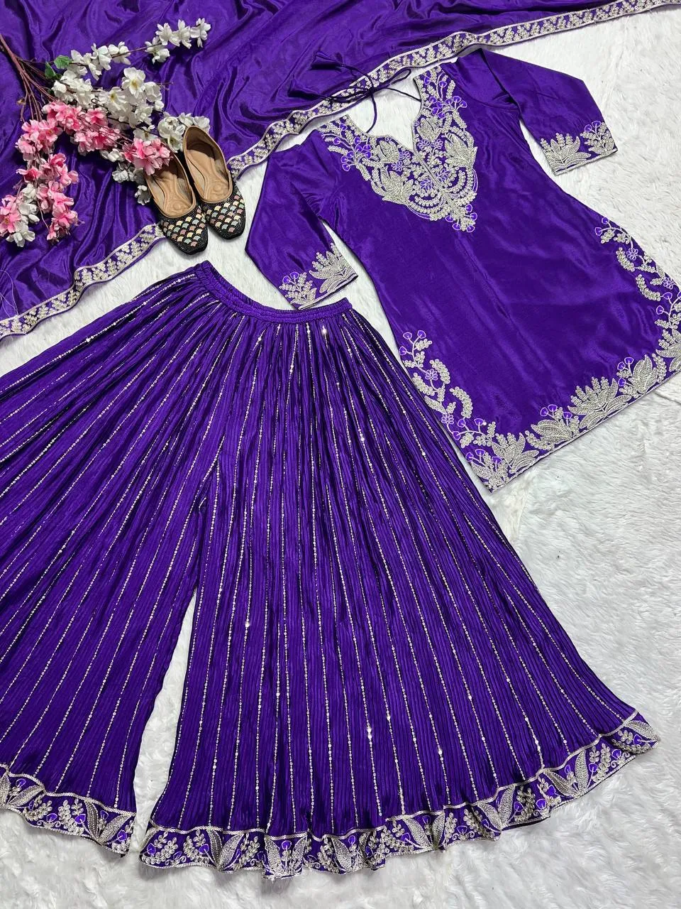 Launching NFD 5023 Chinon Silk Embroidery Party Wear Sharara Suit Wholesale 2026