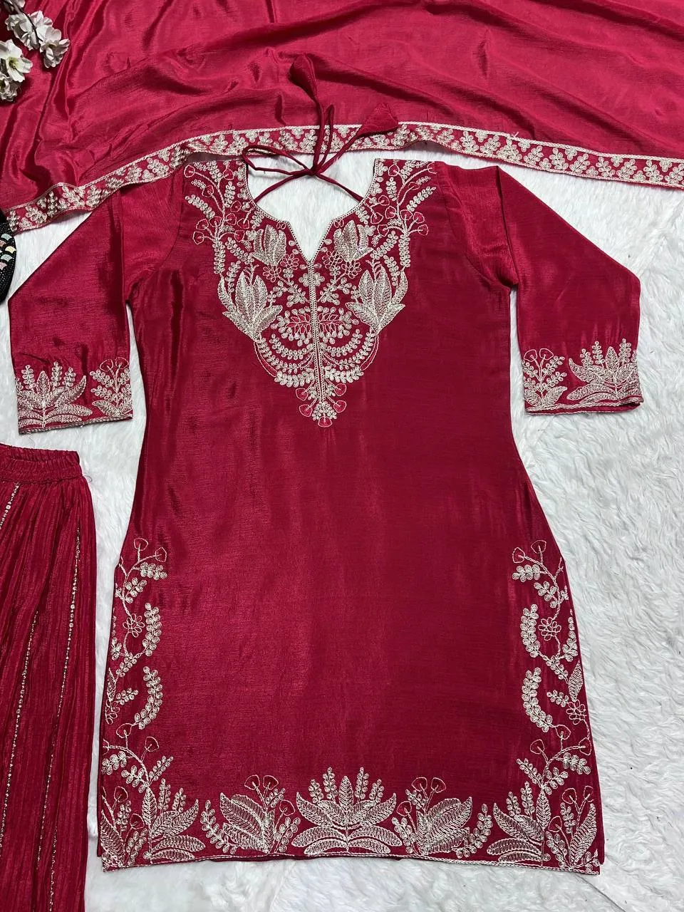 Launching NFD 5023 Chinon Silk Embroidery Party Wear Sharara Suit Wholesale 2026