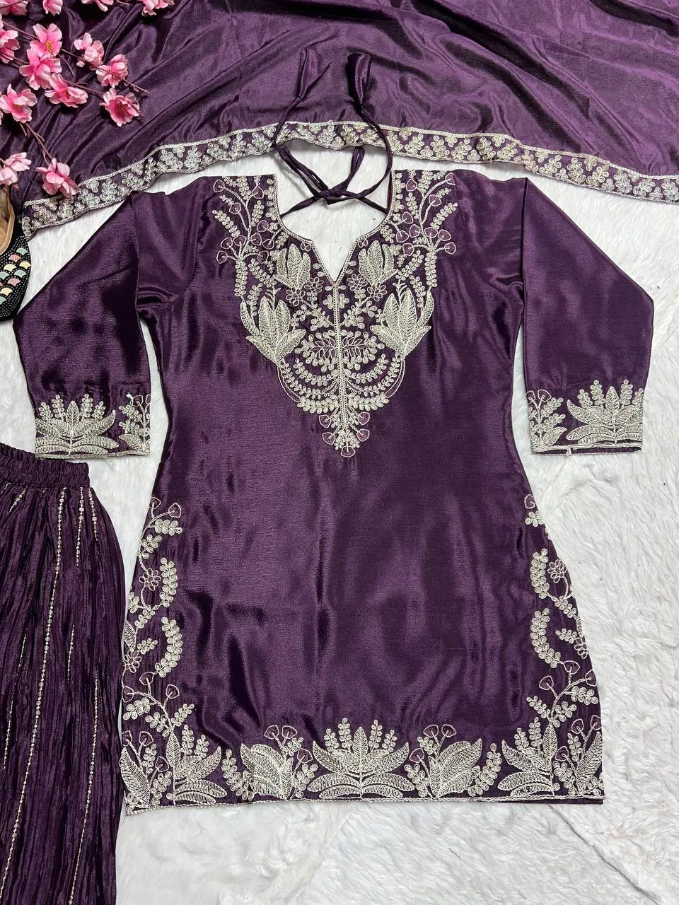 Launching NFD 5023 Chinon Silk Embroidery Party Wear Sharara Suit Wholesale 2026