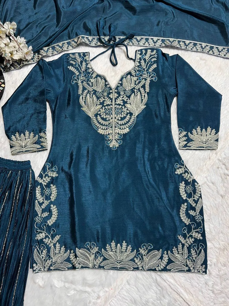 Launching NFD 5023 Chinon Silk Embroidery Party Wear Sharara Suit Wholesale 2026