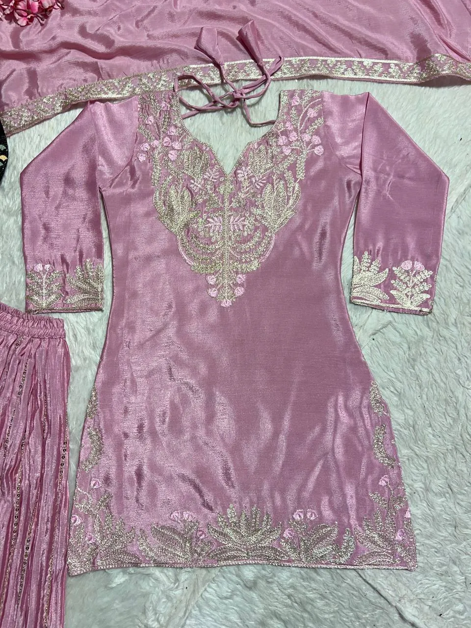 Launching NFD 5023 Chinon Silk Embroidery Party Wear Sharara Suit Wholesale 2026