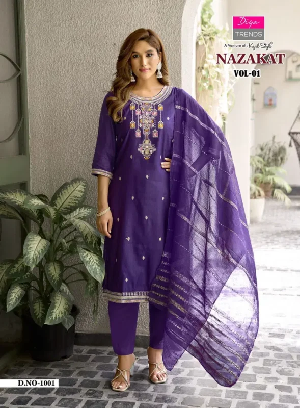 Buy Nazakat Vol 1 By Diya Trends Barlin Embroidered Kurti With Bottom Dupatta Wholesale 2026