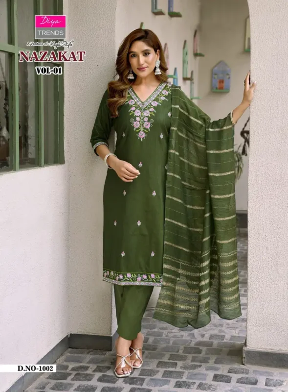 Buy Nazakat Vol 1 By Diya Trends Barlin Embroidered Kurti With Bottom Dupatta Wholesale 2026