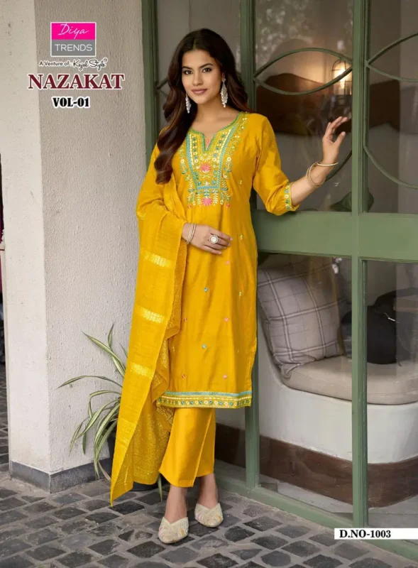 Buy Nazakat Vol 1 By Diya Trends Barlin Embroidered Kurti With Bottom Dupatta Wholesale 2026