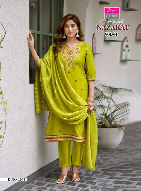 Buy Nazakat Vol 1 By Diya Trends Barlin Embroidered Kurti With Bottom Dupatta Wholesale 2026