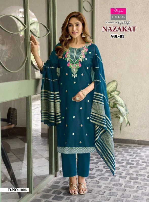 Buy Nazakat Vol 1 By Diya Trends Barlin Embroidered Kurti With Bottom Dupatta Wholesale 2026