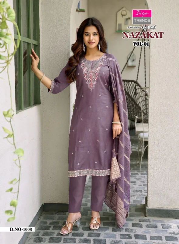 Buy Nazakat Vol 1 By Diya Trends Barlin Embroidered Kurti With Bottom Dupatta Wholesale 2026