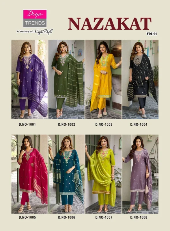 Buy Nazakat Vol 1 By Diya Trends Barlin Embroidered Kurti With Bottom Dupatta Wholesale 2026
