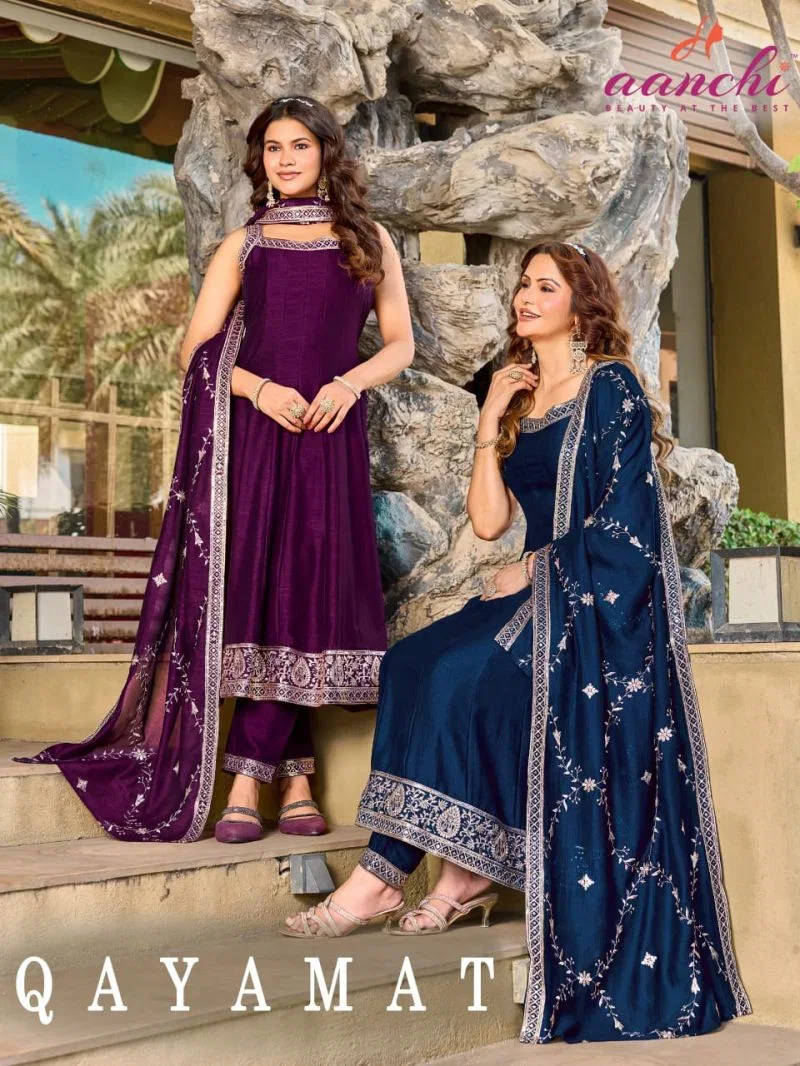 Aanchi Qayamat Vichitra Silk Embroidered Anarkali Kurti With Bottom Dupatta Wholesale 3 Aanchi Qayamat Vichitra Silk Embroidered Anarkali Kurti With Bottom Dupatta Wholesale
